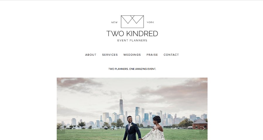 Two Kindred Event Planners website screenshot.
